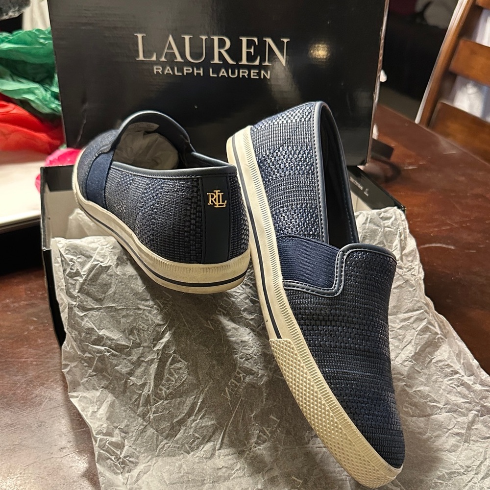Women Lauren Ralph Lauren Textured Navy Loafers - Picture 2 of 6